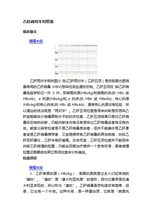 乙肝两对半对照表
