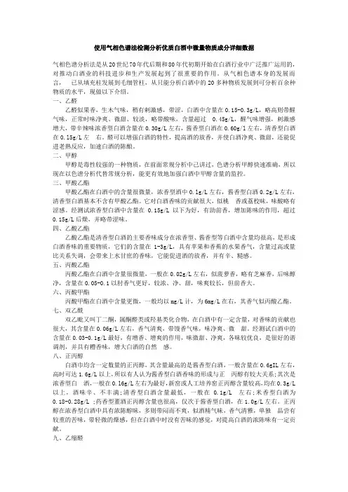 使用气相色谱法检测分析优质白酒中微量物质成分详细数据