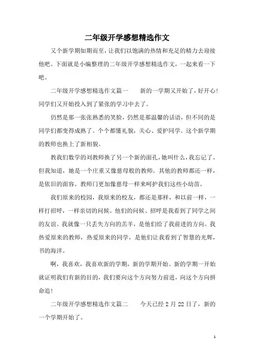 二年级开学感想精选作文
