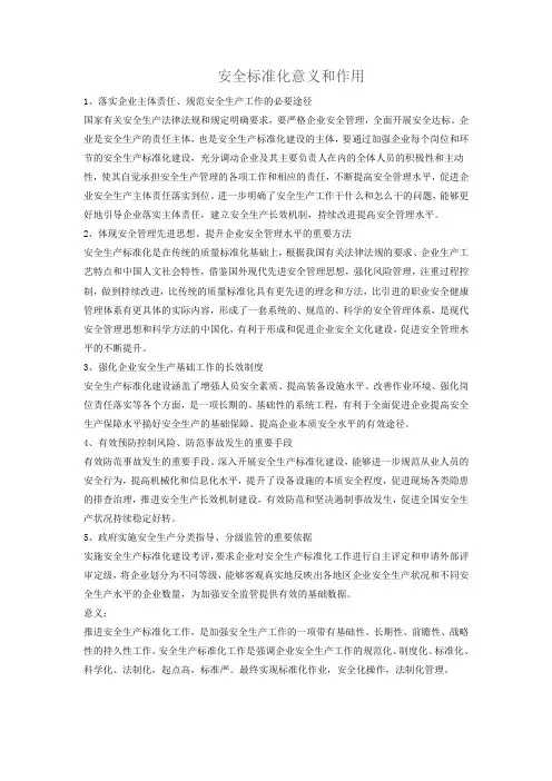 安全标准化意义和作用