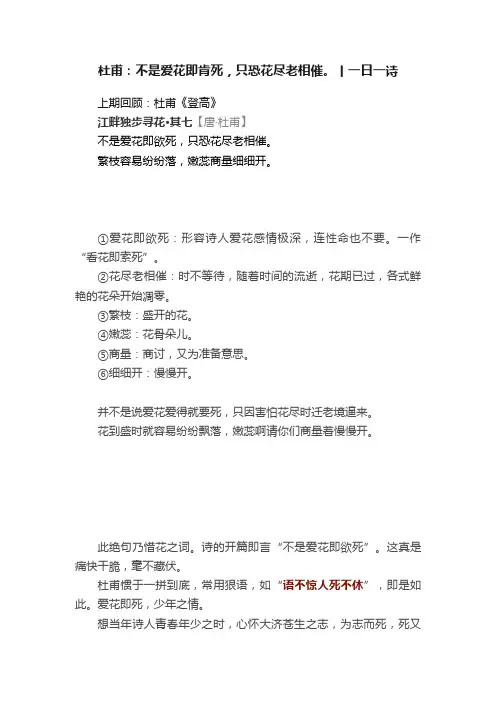 杜甫：不是爱花即肯死，只恐花尽老相催。丨一日一诗