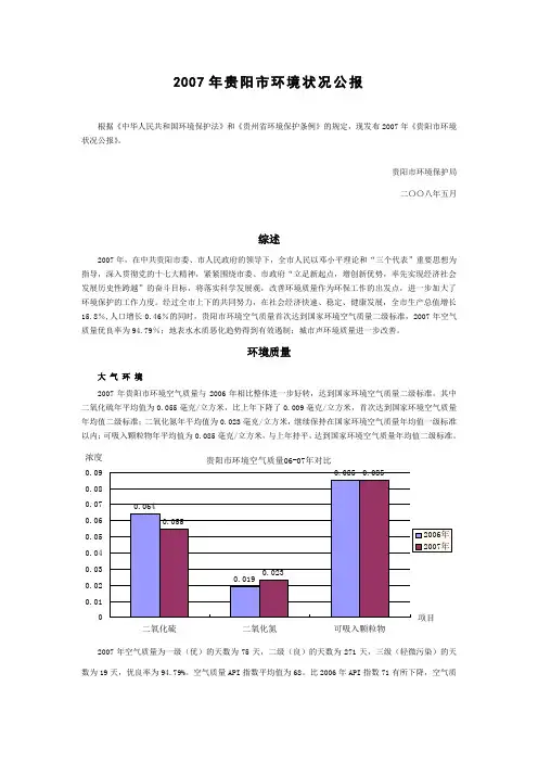 2007年贵阳市环境状况公报