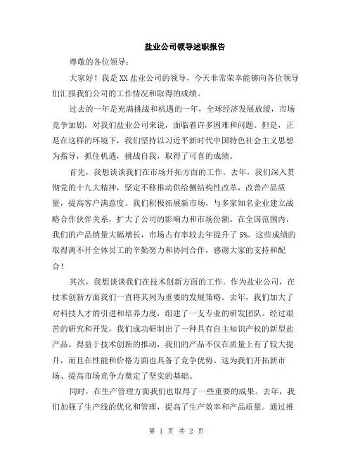 盐业公司领导述职报告