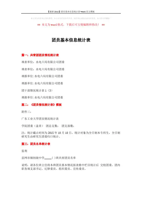 【最新2018】团员基本信息统计表-word范文模板 (1页)