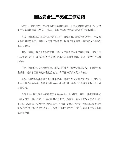 园区安全生产亮点工作总结