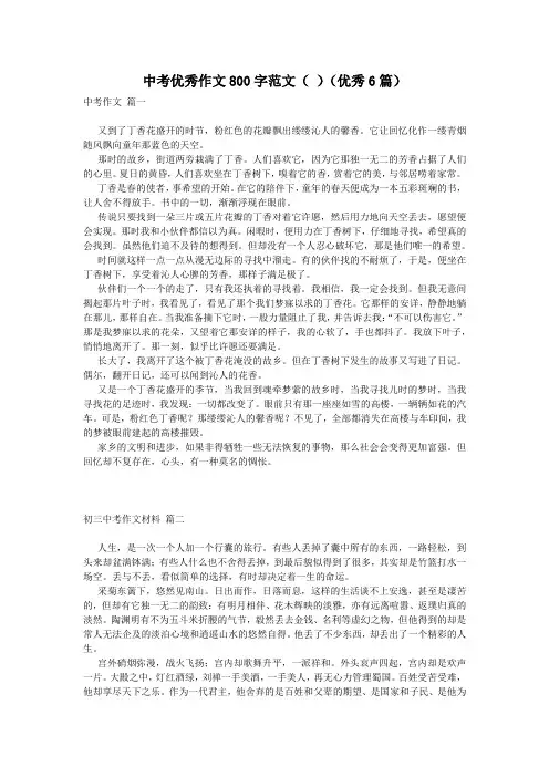 中考优秀作文800字范文(优秀6篇)