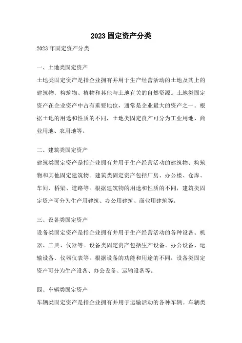 2023固定资产分类