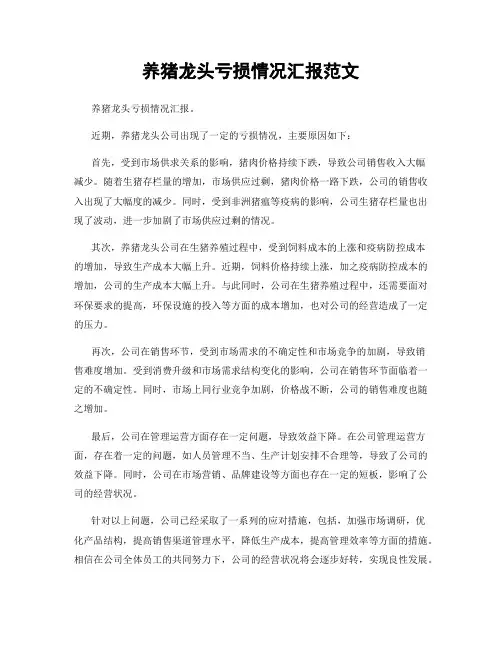 养猪龙头亏损情况汇报范文