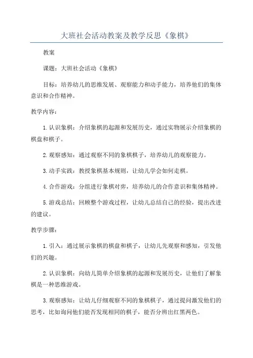 大班社会活动教案及教学反思《象棋》