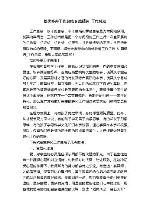 培优补差工作总结5篇精选_工作总结