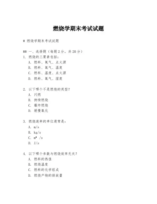 燃烧学期末考试试题