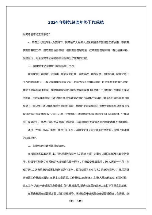 2024年财务总监年终工作总结