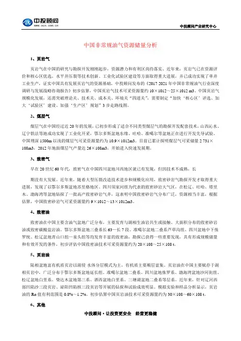 中国非常规油气资源储量分析