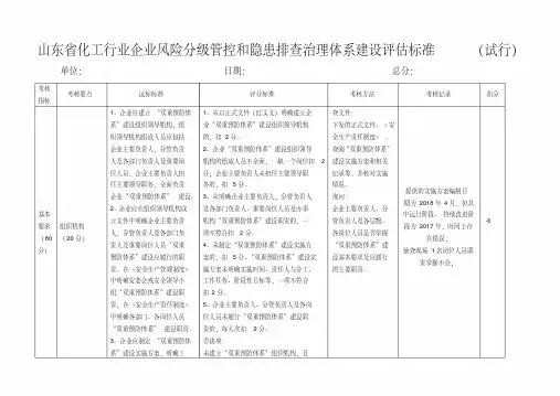 山东省化工行业企业风险分级管控和隐患排查治理体系建设评估标准
