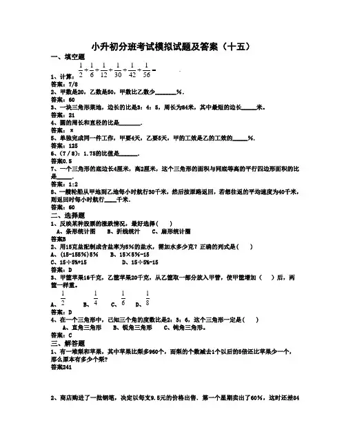 小升初分班考试模拟试题及答案(十五)