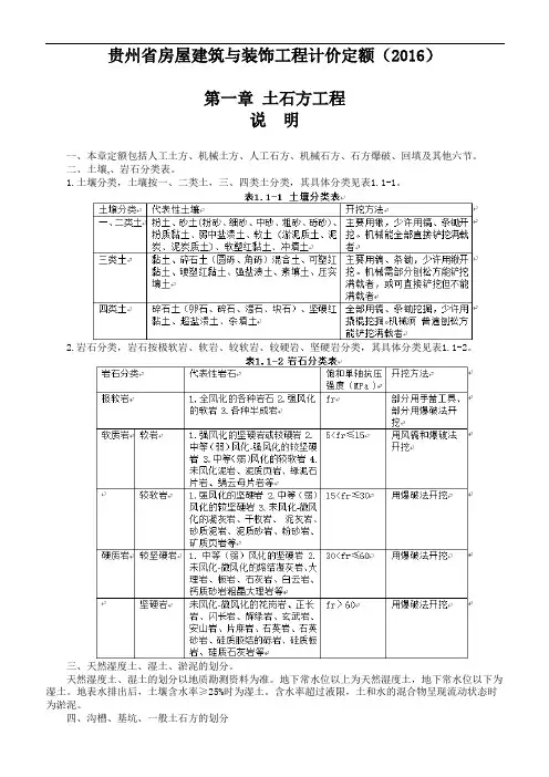 贵州省房屋建筑与装饰工程计价定额(2016年)章节说明