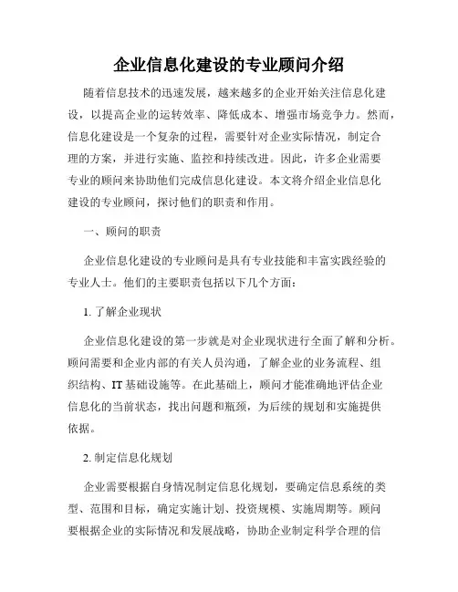 企业信息化建设的专业顾问介绍