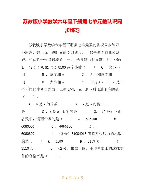 苏教版小学数学六年级下册第七单元数认识同步练习