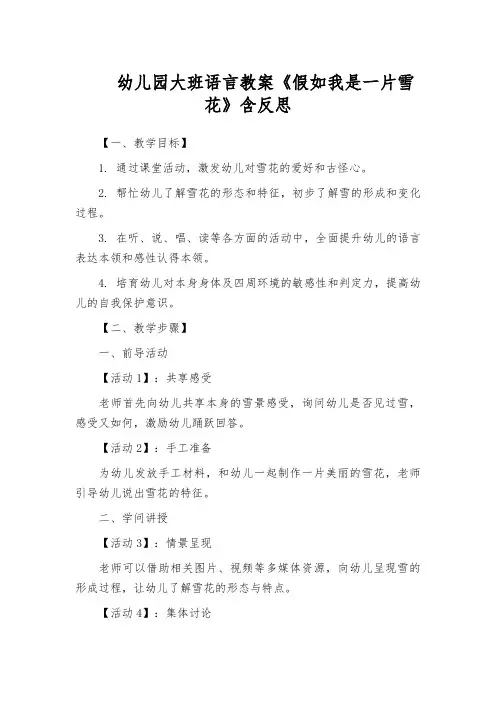 幼儿园大班语言教案《假如我是一片雪花》含反思