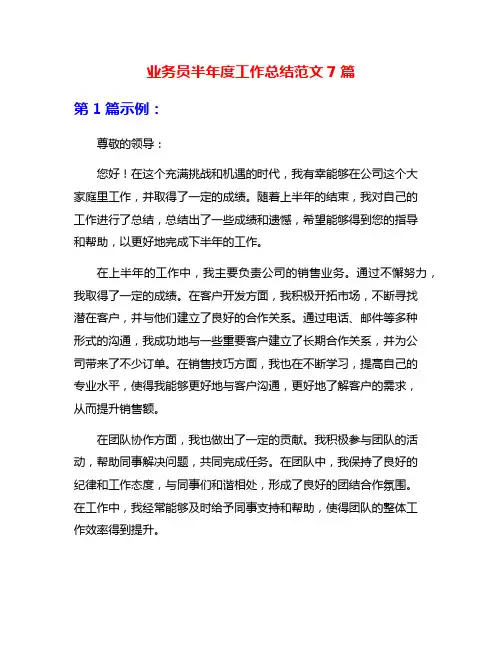 业务员半年度工作总结范文7篇