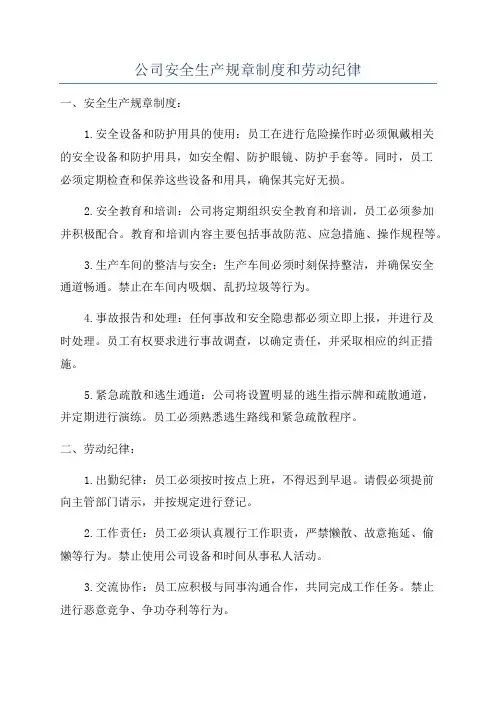 公司安全生产规章制度和劳动纪律
