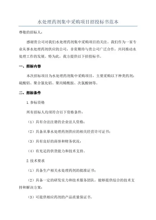 水处理药剂集中采购项目招投标书范本