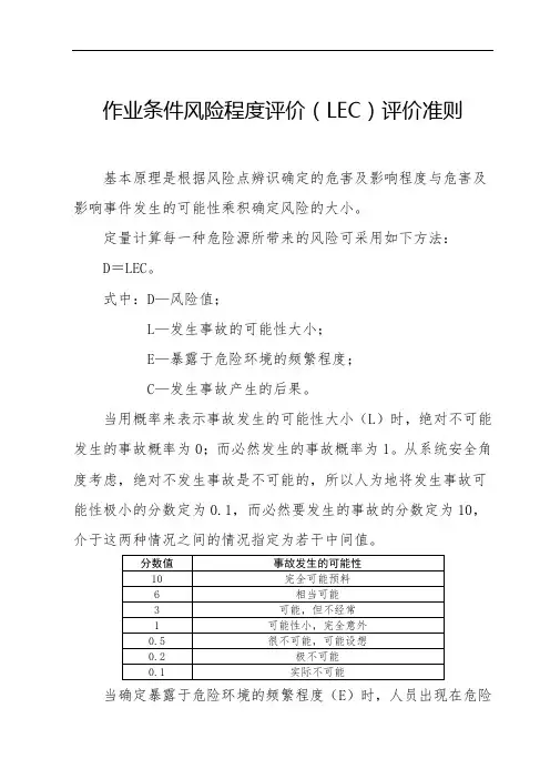 作业条件危险性分析法(LEC)评价准则