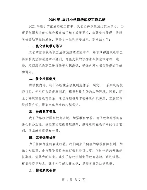 2024年12月小学依法治校工作总结