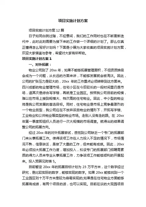 项目实施计划方案12篇