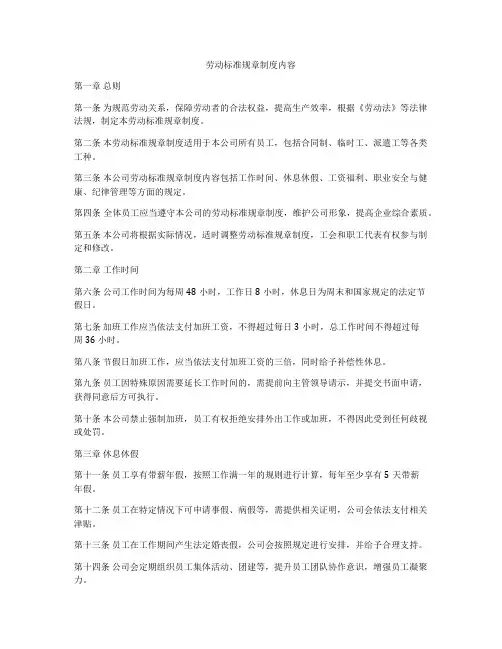 劳动标准规章制度内容