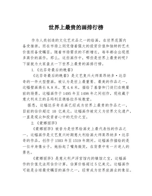 世界上最贵的画排行榜