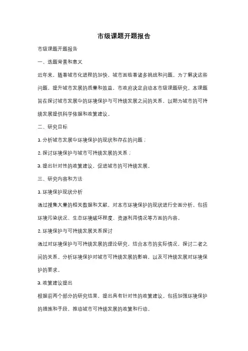 市级课题开题报告