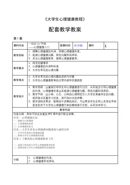 教学教案——大学生心理健康教程(完整版)
