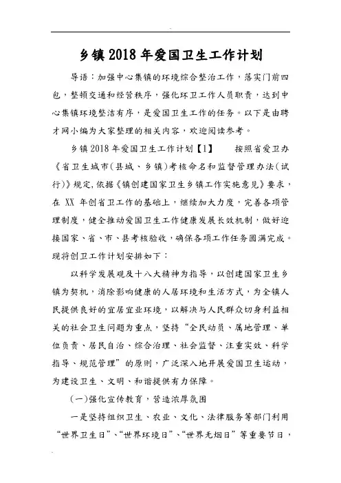乡镇2018年爱国卫生工作计划