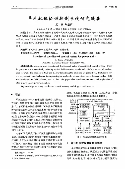 单元机组协调控制系统研究进展