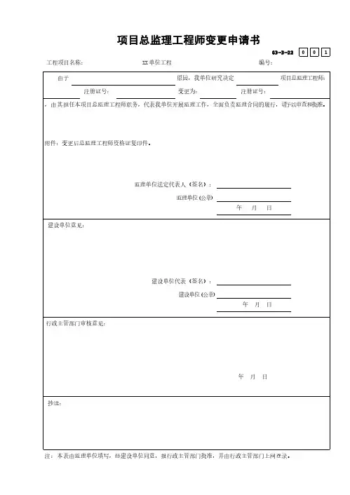 GD-B-22 项目总监理工程师变更申请书