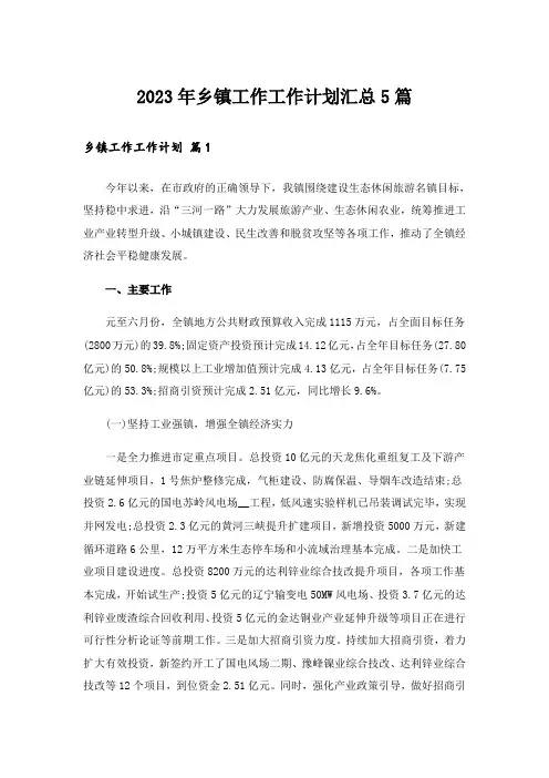 2023年乡镇工作工作计划汇总5篇