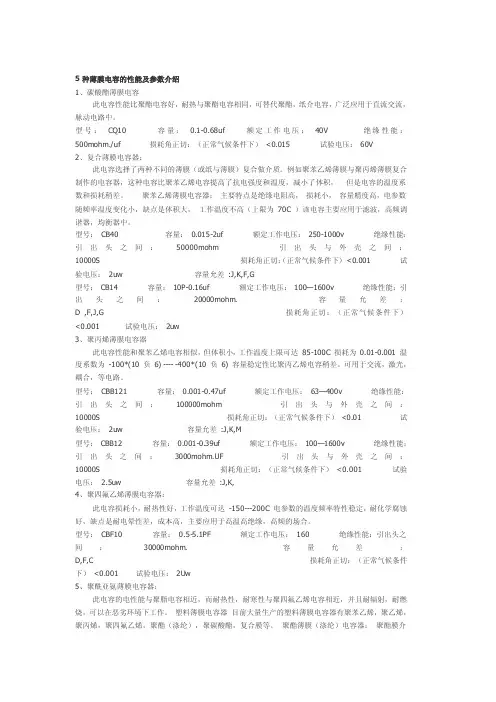 5种薄膜电容的性能