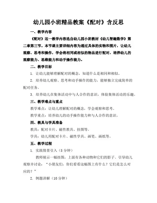 幼儿园小班精品教案《配对》含反思