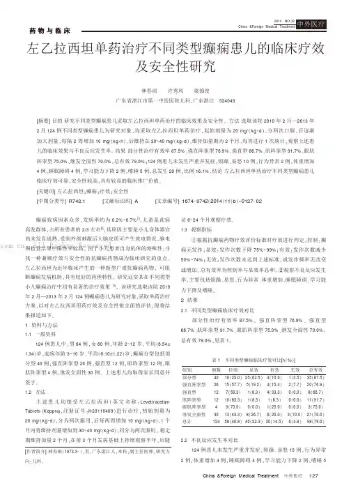 左乙拉西坦单药治疗不同类型癫痫患儿的临床疗效及安全性研究