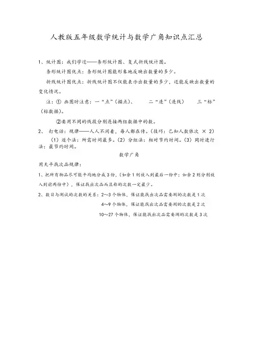 人教版五年级数学统计与数学广角知识点汇总