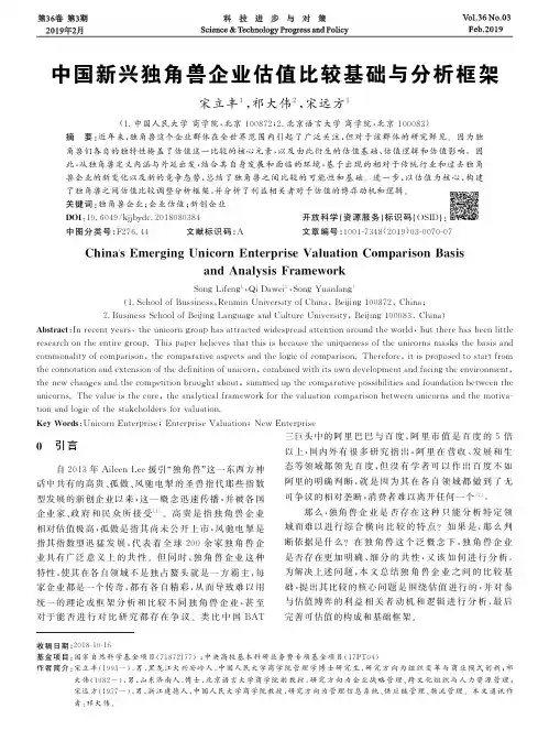 中国新兴独角兽企业估值比较基础与分析框架