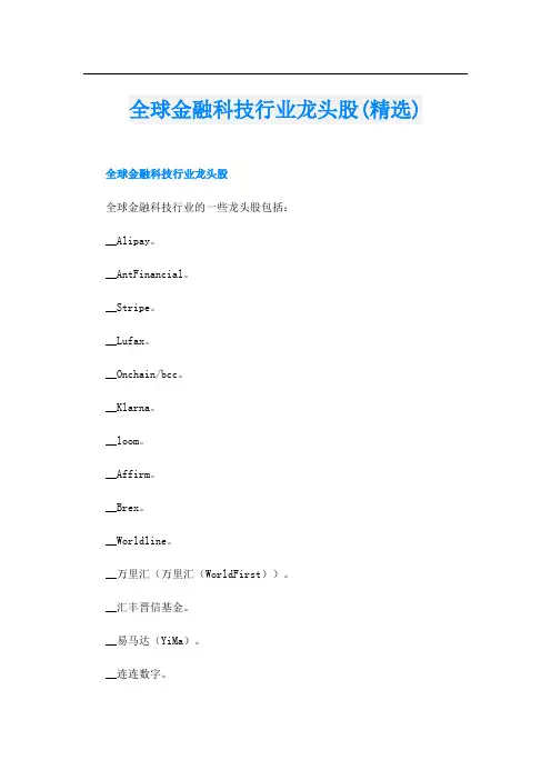 全球金融科技行业龙头股(精选)