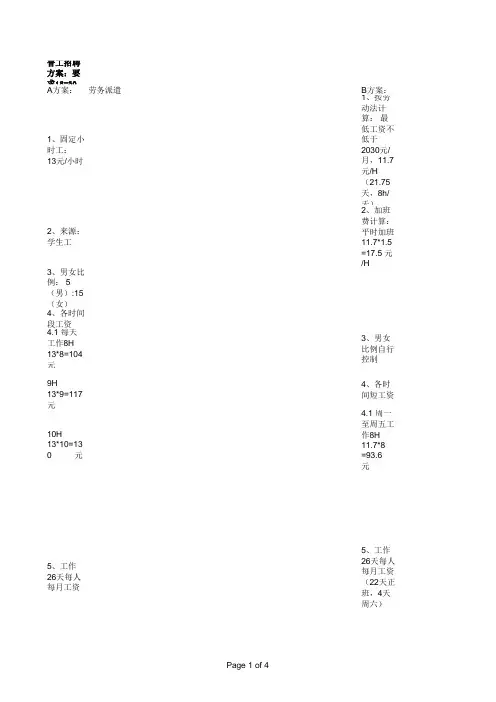 招聘方案对比
