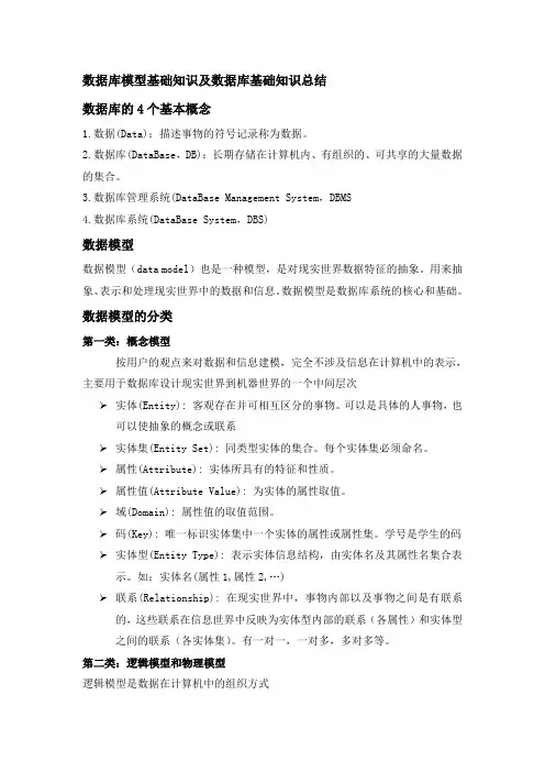 数据库模型基础知识及数据库基础知识总结
