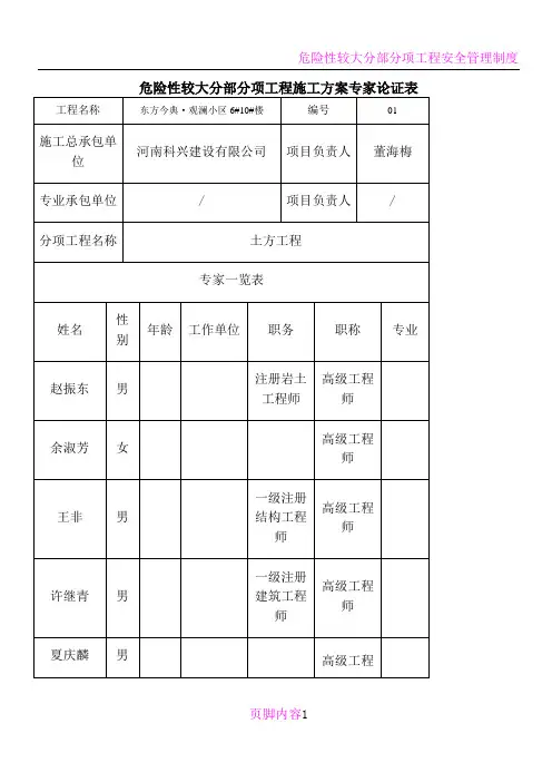 危险性较大分部分项工程施工方案专家论证表