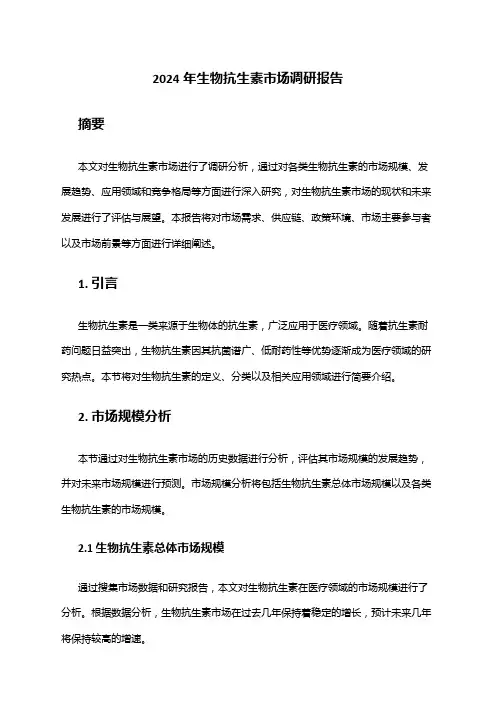 2024年生物抗生素市场调研报告
