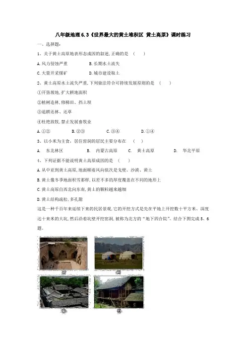 人教八年级地理6.3《世界最大的黄土堆积区 黄土高原》课时练习题(有答案)