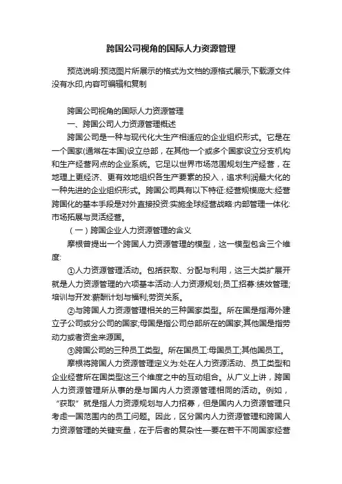 跨国公司视角的国际人力资源管理