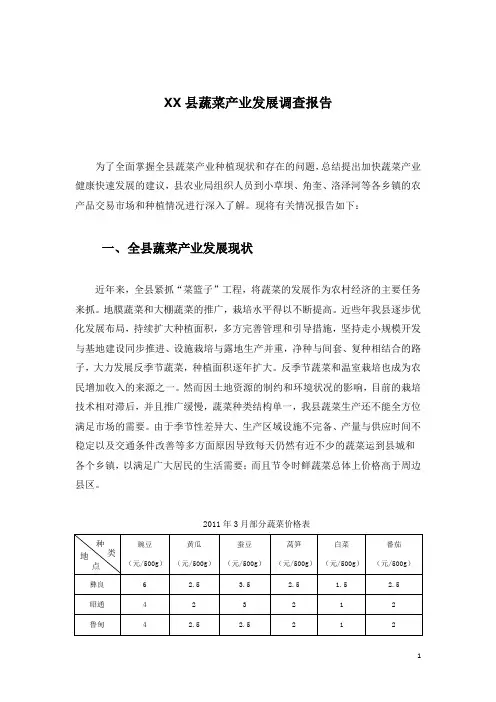 XX县蔬菜产业发展调查报告